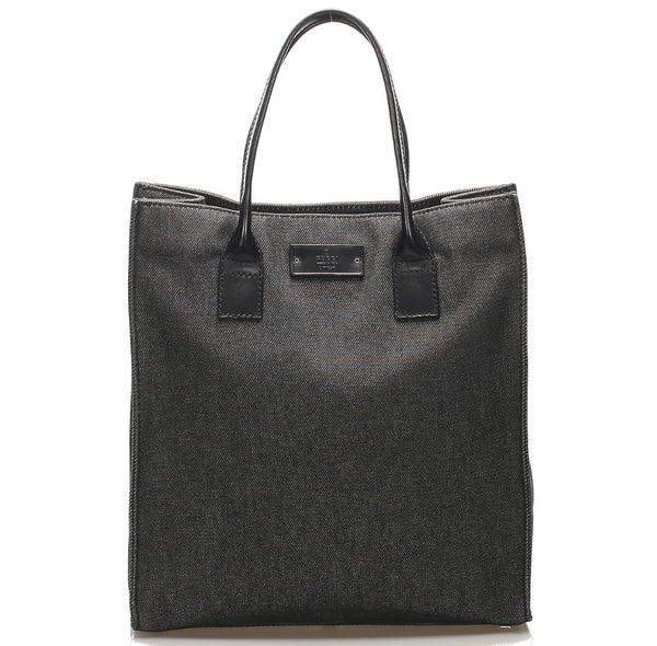 グッチ 91249 ブラック グレー デニム レザー トートバッグ レディース GUCCI 中古
