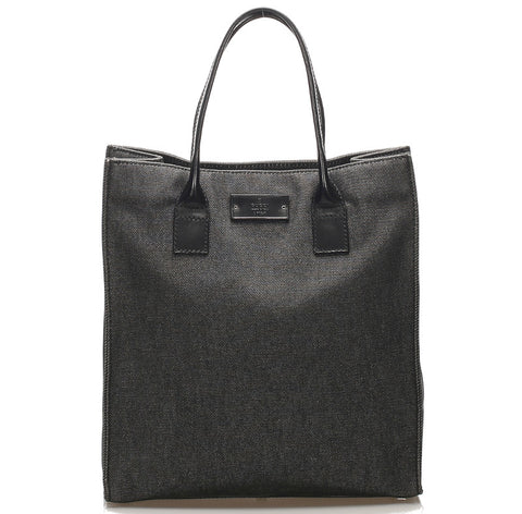 グッチ 91249 ブラック グレー デニム レザー トートバッグ レディース GUCCI 中古