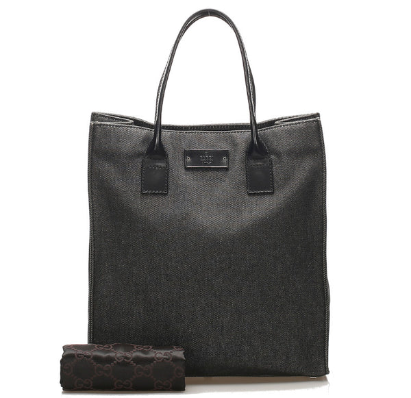 グッチ 91249 ブラック グレー デニム レザー トートバッグ レディース GUCCI 中古