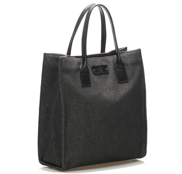 グッチ 91249 ブラック グレー デニム レザー トートバッグ レディース GUCCI 中古