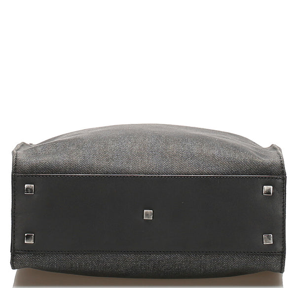 グッチ 91249 ブラック グレー デニム レザー トートバッグ レディース GUCCI 中古