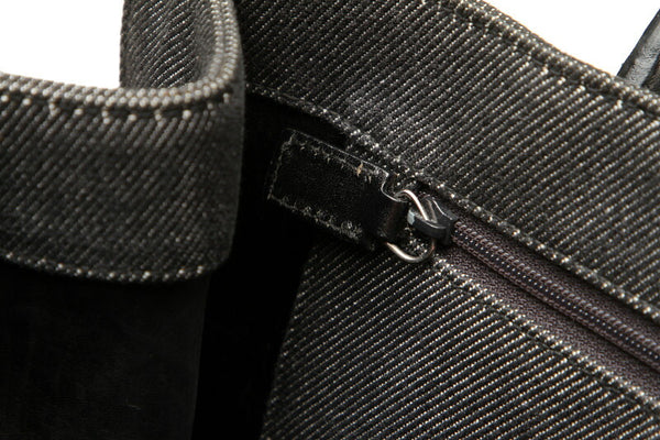 グッチ 91249 ブラック グレー デニム レザー トートバッグ レディース GUCCI 中古