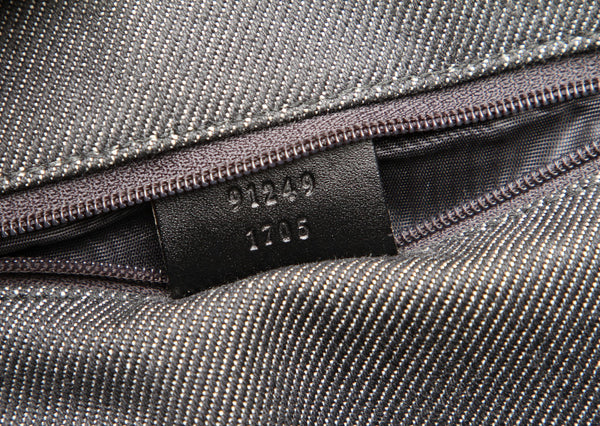 グッチ 91249 ブラック グレー デニム レザー トートバッグ レディース GUCCI 中古