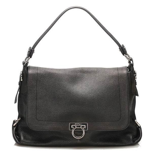 サルヴァトーレフェラガモ ガンチーニ GG-21 D295 ブラック 黒 レザー ショルダーバッグ レディース Salvatore Ferragamo 【中古】