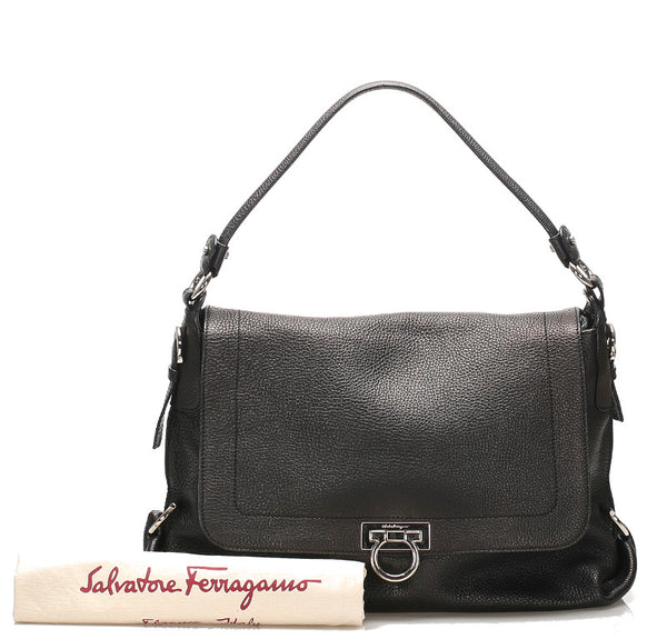 サルヴァトーレフェラガモ ガンチーニ GG-21 D295 ブラック 黒 レザー ショルダーバッグ レディース Salvatore Ferragamo 【中古】