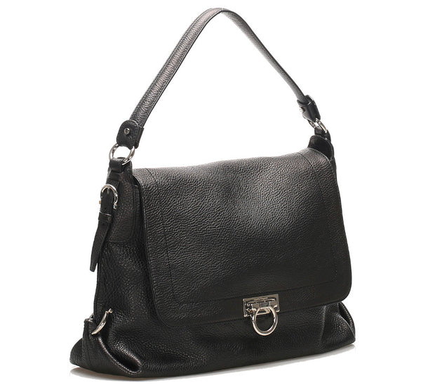 サルヴァトーレフェラガモ ガンチーニ GG-21 D295 ブラック 黒 レザー ショルダーバッグ レディース Salvatore Ferragamo 【中古】