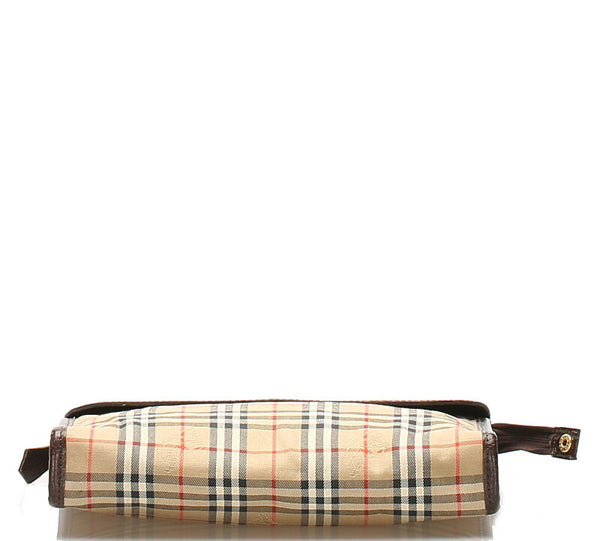 バーバリー ノバチェック ブラウン ベージュ キャンバス レザー ポーチ レディース BURBERRY 【中古】