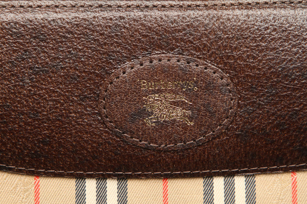 バーバリー ノバチェック ブラウン ベージュ キャンバス レザー ポーチ レディース BURBERRY 【中古】