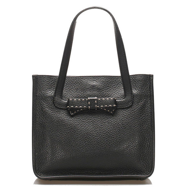 プラダ リボン ブラック 黒 レザー トートバッグ レディース PRADA 中古