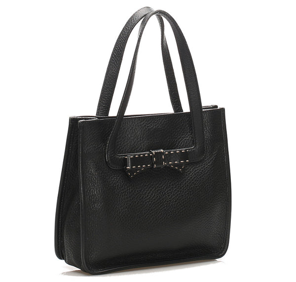 プラダ リボン ブラック 黒 レザー トートバッグ レディース PRADA 中古