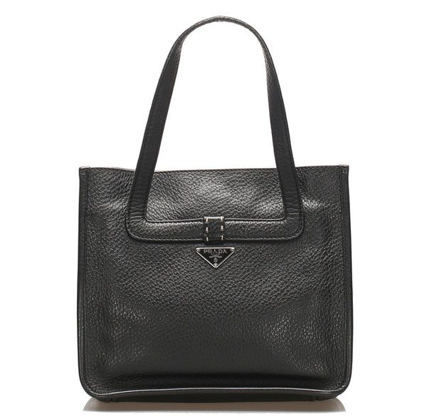 プラダ リボン ブラック 黒 レザー トートバッグ レディース PRADA 中古