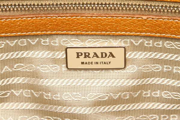 プラダ ジャガード ブラウン ベージュ キャンバス レザー ハンドバッグ レディース PRADA 中古