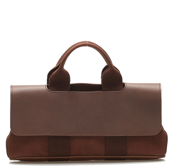 エルメス バルパライソ PM ブラウン キャンバス レザー ハンドバッグ レディース HERMES 中古