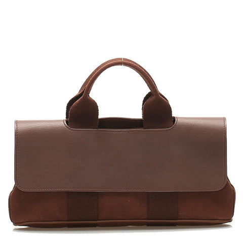 エルメス バルパライソ PM ブラウン キャンバス レザー ハンドバッグ レディース HERMES 中古