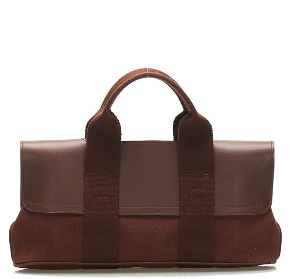 エルメス バルパライソ PM ブラウン キャンバス レザー ハンドバッグ レディース HERMES 中古