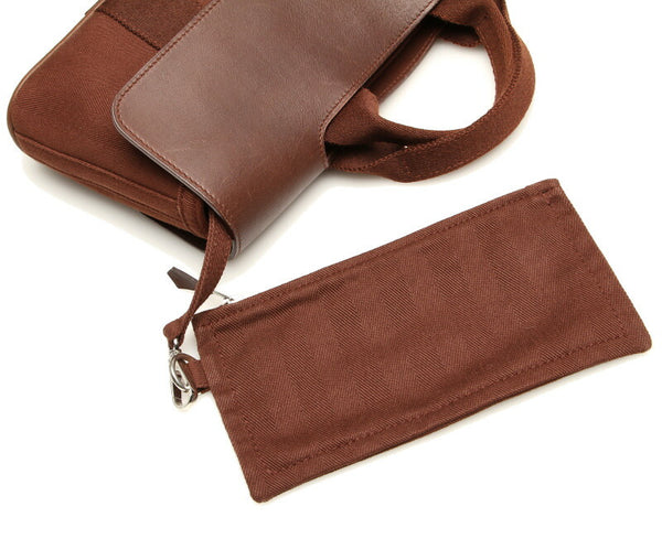 エルメス バルパライソ PM ブラウン キャンバス レザー ハンドバッグ レディース HERMES 中古