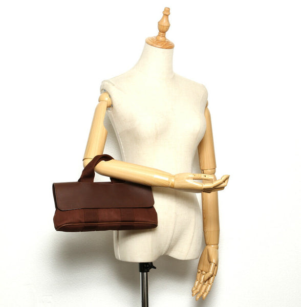 エルメス バルパライソ PM ブラウン キャンバス レザー ハンドバッグ レディース HERMES 中古