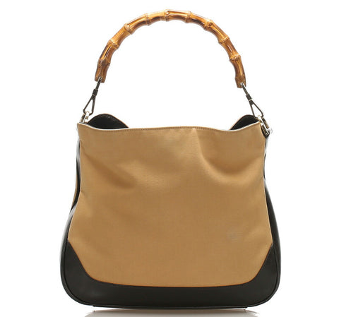 グッチ バンブー 001・4095 ベージュ ブラウン キャンバス レザー ショルダーバッグ レディース GUCCI 中古