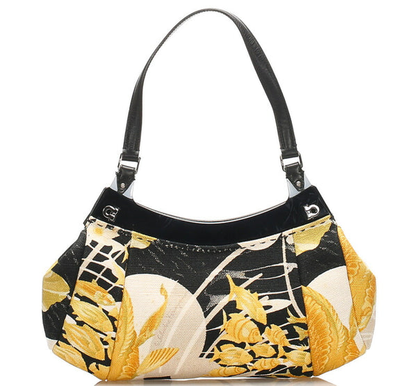 サルヴァトーレフェラガモ AX-21 4318 ブラック イエロー キャンバス レザー ショルダーバッグ レディース Salvatore Ferragamo 中古