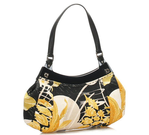 サルヴァトーレフェラガモ AX-21 4318 ブラック イエロー キャンバス レザー ショルダーバッグ レディース Salvatore Ferragamo 中古