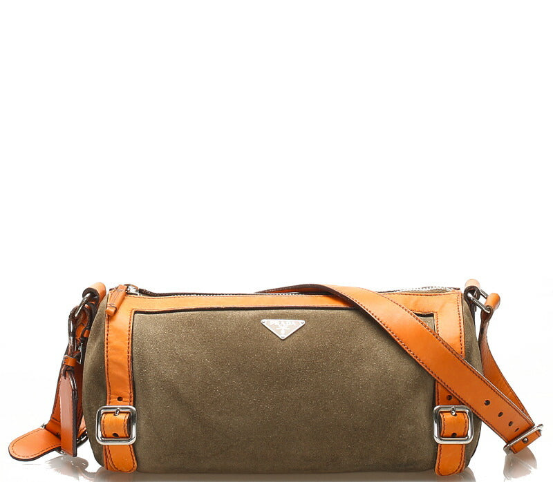 プラダ カーキ オレンジ レザー スウェード 肩掛け ショルダーバッグ レディース PRADA 中古