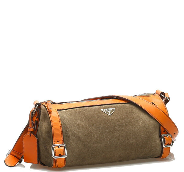 プラダ カーキ オレンジ レザー スウェード 肩掛け ショルダーバッグ レディース PRADA 中古