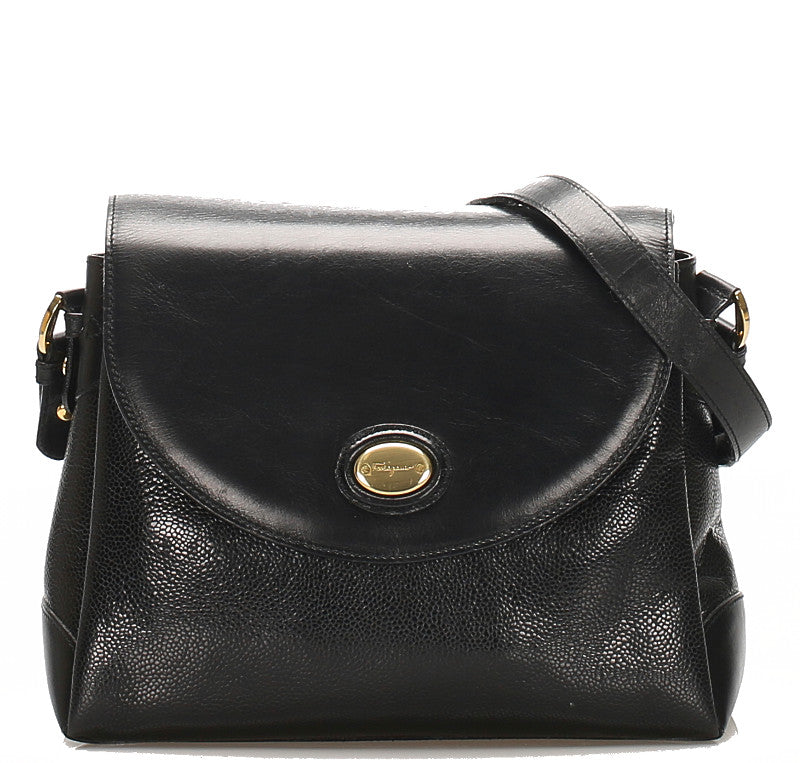 サルヴァトーレフェラガモ 021 0123 ブラック レザー ショルダーバッグ レディース Salvatore Ferragamo 中古