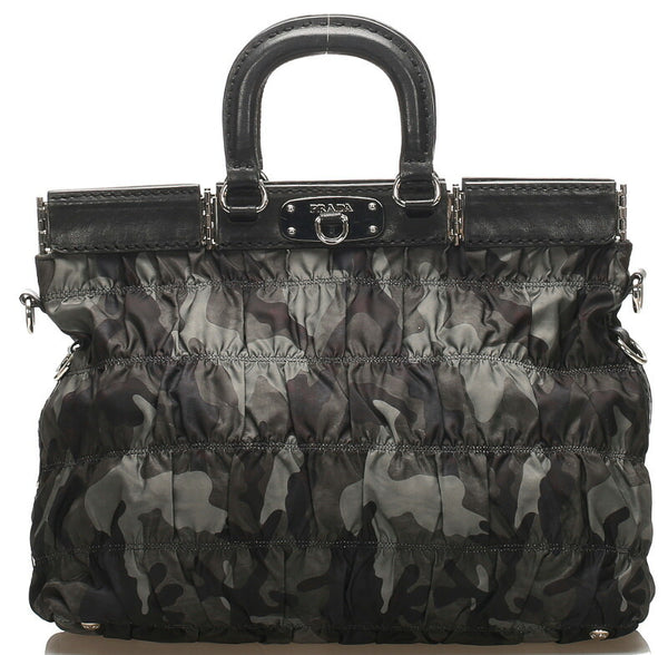 プラダ カモフラージュ BN1972 カーキ グリーン ナイロン レザー ハンドバッグ ショルダーバッグ 2WAY メンズ PRADA 中古