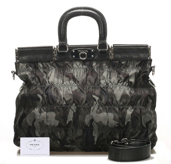プラダ カモフラージュ BN1972 カーキ グリーン ナイロン レザー ハンドバッグ ショルダーバッグ 2WAY メンズ PRADA 中古