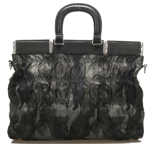 プラダ カモフラージュ BN1972 カーキ グリーン ナイロン レザー ハンドバッグ ショルダーバッグ 2WAY メンズ PRADA 中古