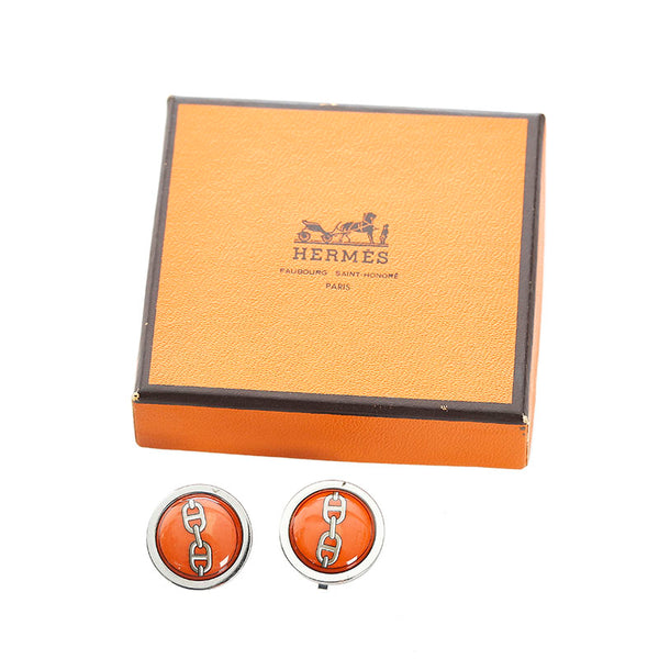 エルメス シルバー/オレンジ メタル シェーヌダンクル イヤリング レディース HERMES 【中古】