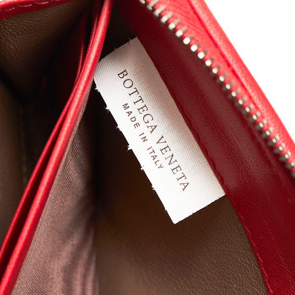 ボッテガヴェネタ イントレチャート レッド レザー 長財布 メンズ BOTTEGAVENETA 【中古】