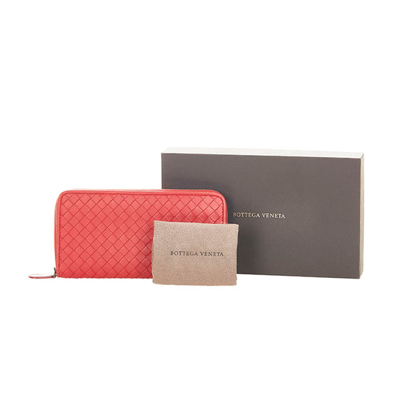 ボッテガヴェネタ イントレチャート レッド レザー 長財布 メンズ BOTTEGAVENETA 【中古】