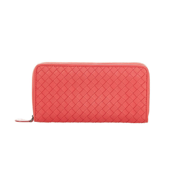 ボッテガヴェネタ イントレチャート レッド レザー 長財布 メンズ BOTTEGAVENETA 【中古】