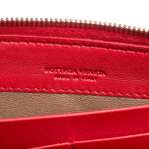 ボッテガヴェネタ イントレチャート レッド レザー 長財布 メンズ BOTTEGAVENETA 【中古】