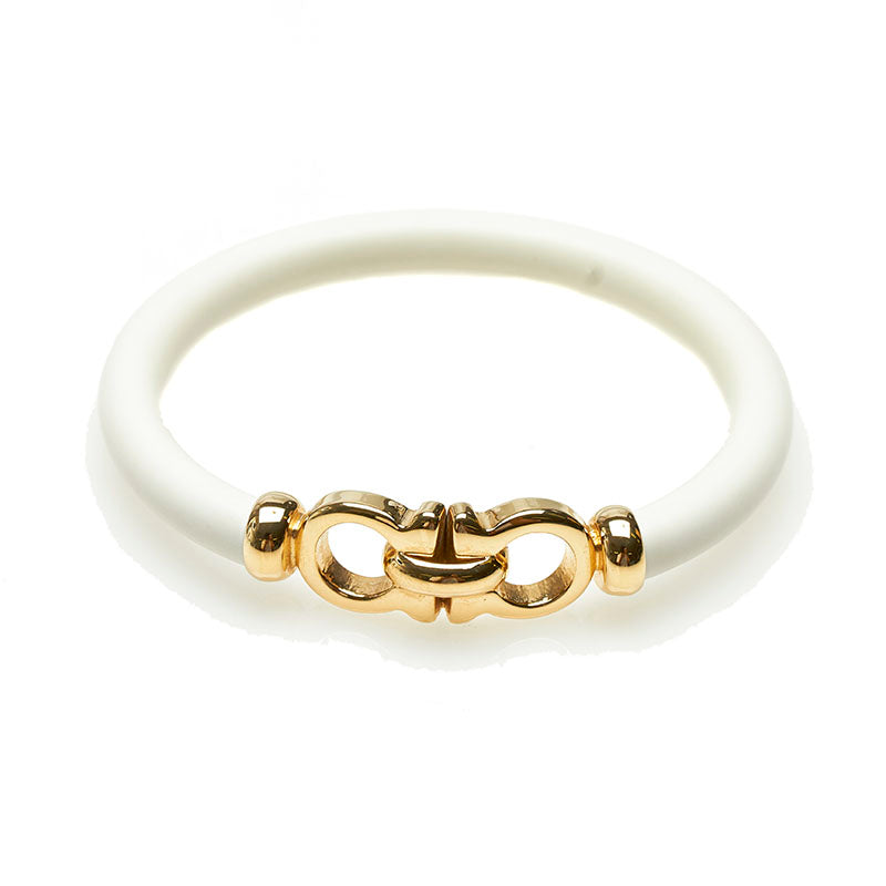 サルヴァトーレフェラガモ ゴールド/ホワイト メッキ プラスチック ガンチーニ  バングル レディース Salvatore Ferragamo 【中古】