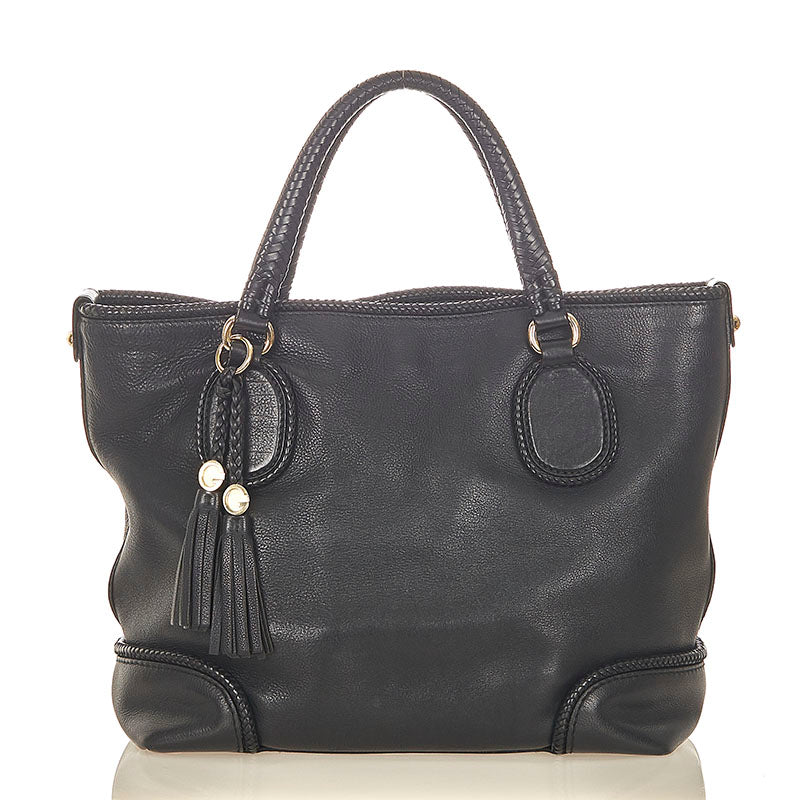 グッチ マラケシュ タッセル フリンジ 257023 ブラック レザー トートバッグ レディース GUCCI 【中古】