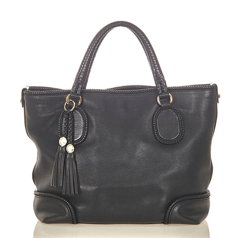 グッチ マラケシュ タッセル フリンジ 257023 ブラック レザー トートバッグ レディース GUCCI 【中古】