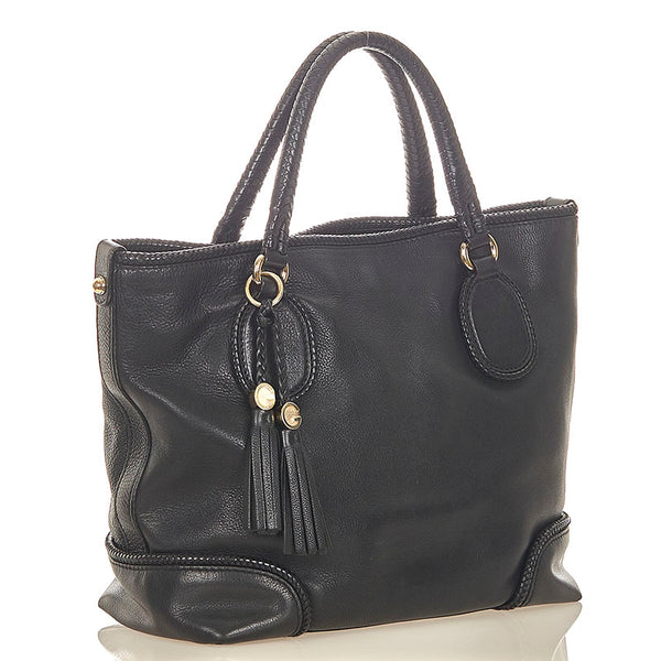 グッチ マラケシュ タッセル フリンジ 257023 ブラック レザー トートバッグ レディース GUCCI 【中古】