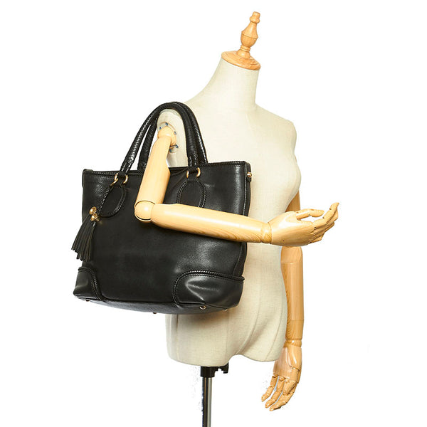 グッチ マラケシュ タッセル フリンジ 257023 ブラック レザー トートバッグ レディース GUCCI 【中古】