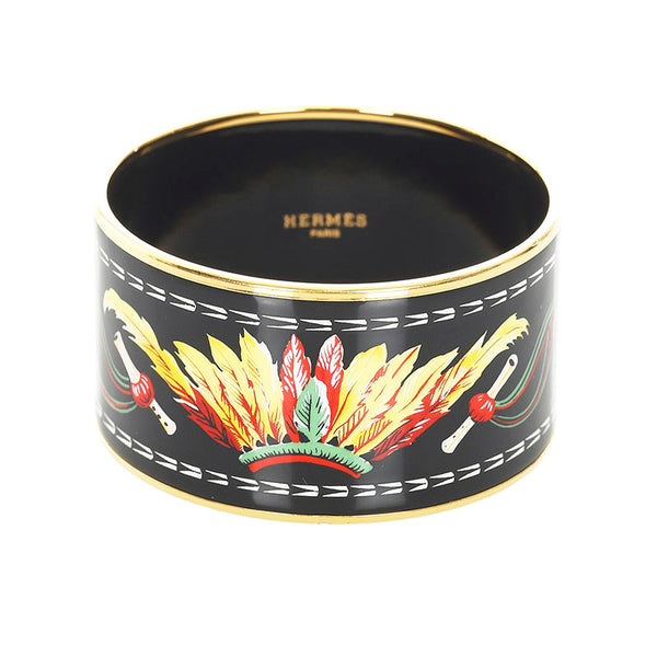 エルメス エマイユTGM バングル ブラック ゴールド イエロー メッキ レディース HERMES 【中古】