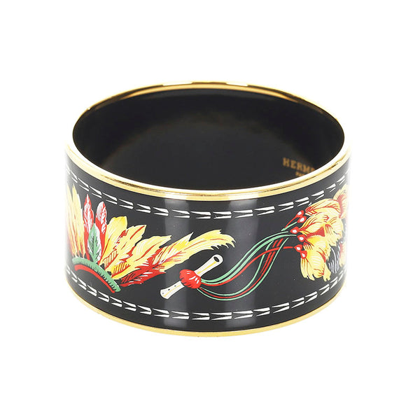 エルメス エマイユTGM バングル ブラック ゴールド イエロー メッキ レディース HERMES 【中古】