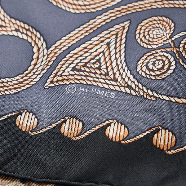 エルメス カレ90 ARABESQUES アラベスク グレーブルー ブラック マルチ シルク スカーフ レディース HERMES 【中古】