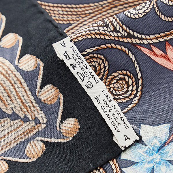 エルメス カレ90 ARABESQUES アラベスク グレーブルー ブラック マルチ シルク スカーフ レディース HERMES 【中古】