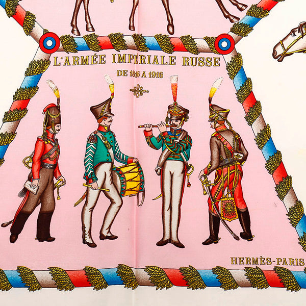 エルメス カレ90 L’ARMEE IMPERIALE RUSSE ロシア軍事博物館 ピンク マルチ シルク スカーフ レディース HERMES 【中古】