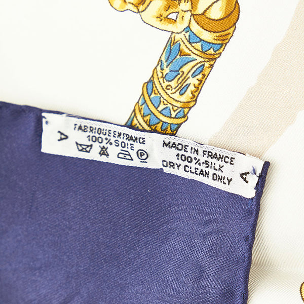 エルメス カレ90 LES CAVALIERS D'OR 黄金の騎士 ネイビー ホワイト  シルク スカーフ レディース HERMES 【中古】