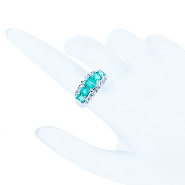 Pt1000 プラチナ エメラルド1.50ct ダイヤ0.12ct リング 指輪 レディース 8.5号 【中古】