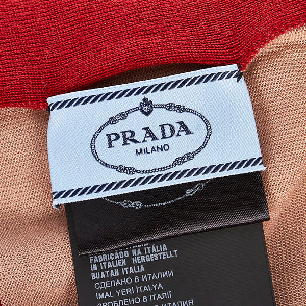 プラダ ベージュピンク レッド シルク マフラー レディース PRADA 【中古】