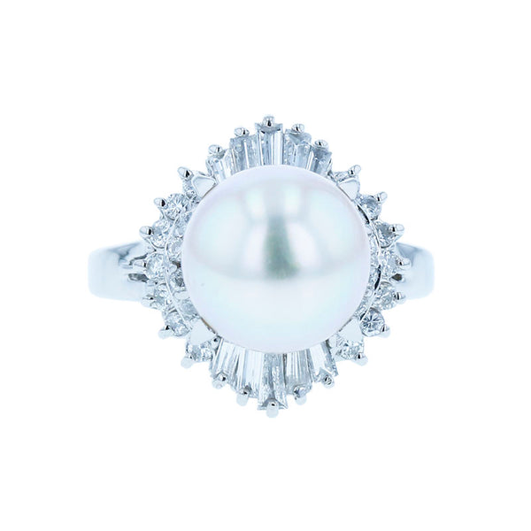 Pt900 プラチナ アコヤパール9.5mm ダイヤ0.619ct リング 指輪 レディース 11号 【中古】
