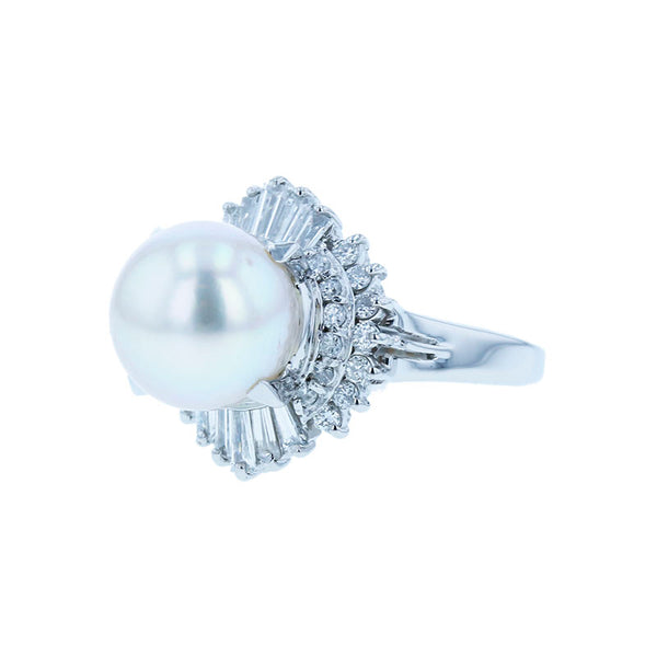 Pt900 プラチナ アコヤパール9.5mm ダイヤ0.619ct リング 指輪 レディース 11号 【中古】